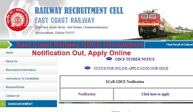 East Coast Railway GDCE Recruitment 2026 Notification Out, Apply Online
